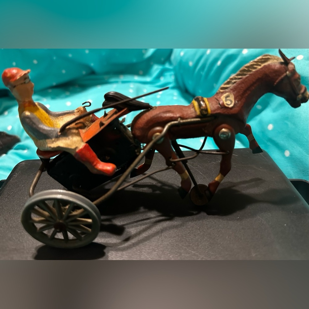 German sulky racing horse and cart hand carved from wood was used to bet on